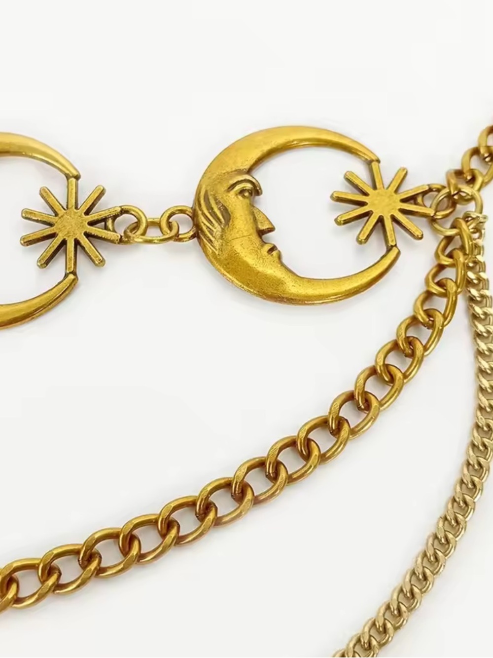 Anthropologie Gold Moon & Star Layered Chain Waist Belt - Picture 4 of 6